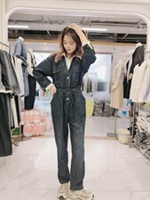 春装牛仔假两件连体裤女，女装连体裤，迷吉meeggle