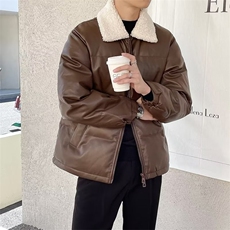 羊羔毛领pu皮棉服男款冬季潮牌加厚重型防寒服轻熟风棉衣外套MA21，男装棉衣，星座1116A-2（原606A-1）