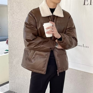 羊羔毛领pu皮棉服男款冬季潮牌加厚重型防寒服轻熟风棉衣外套MA21