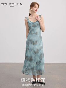 进口韩系肌理立体提花荷叶扎染连衣裙图片