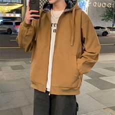 格子拼接连帽卫衣外套春季宽松休闲运动拉链开衫A406JK3517P85，男装夹克，星座309（原A406）