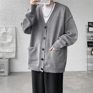 8XL-M大码V领开衫毛衣外套男日系复古宽松慵懒风针织衫KS002p55图片