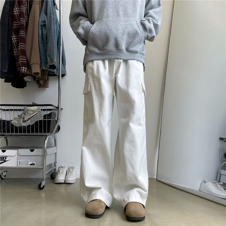 纯色工装裤男时尚潮牌简约宽松直筒百搭大口袋休闲长裤子HR31/P50,男装工装外套,星座506