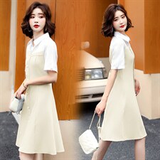 2021夏季新款简约气质小翻领时尚优雅修身显瘦连衣裙，女装连衣裙，艾尚靓装