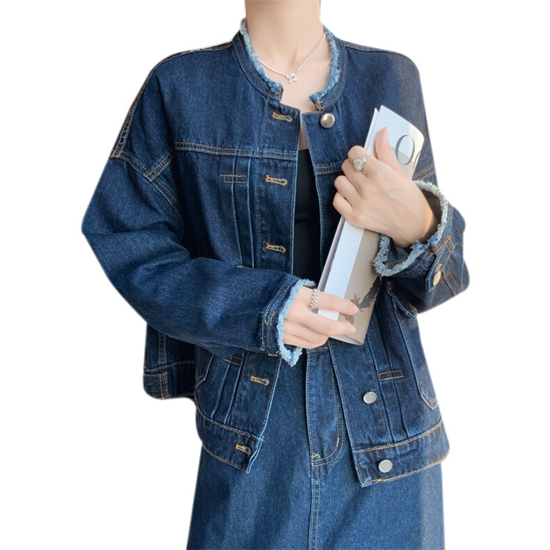 时尚百搭气质休闲牛仔外套女新款宽松显瘦长袖夹克上衣,女装牛仔外套,宛庄羊绒