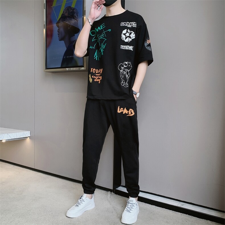 2023夏季新款短袖T恤套装运动休闲宽松潮流两件套男装F306P68,男装休闲套装,电商A086