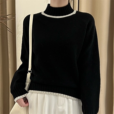 2024秋新款加厚羊毛半高领毛衣女宽松显瘦百搭针织衫，女装羊毛衫，臻纶羊绒