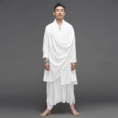 棉麻打坐居士汉服宽松长款披风衣民族套装瑜伽服Q9220-P190，男装民族服装，星座1105-3