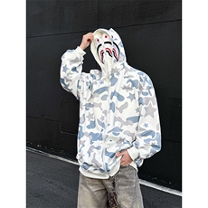 美式复古连帽迷彩卫衣拉链开衫潮春秋男女鲨鱼外套JK0641-P50，男装夹克，星座308B-1