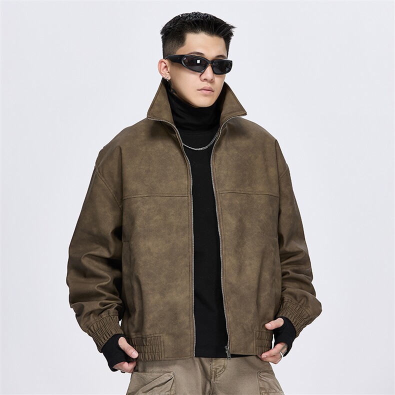 美式复古立领夹克潮牌皮衣夹克宽松外套A436-986-P95138,男装夹克,电商A436