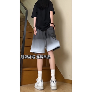 现货供视频~渐变色短裤情侣宽松直筒运动五分裤 A456特P30图片