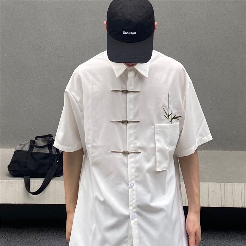 新中式男装风竹子刺绣短袖衬衫-CSA695-P47,男装衬衫,星座1007（原301D）
