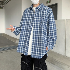美式vintage格子长袖衬衫男潮牌新款宽松休闲宽松衬衣W1385/P45，男装衬衫，星座506