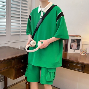 夏季港风短袖POLO衫运动休闲套装男情侣T恤短裤两件套潮 6629-P55图片
