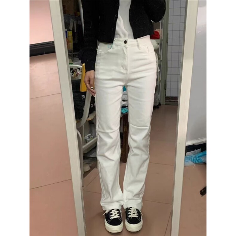 美式高街白色高腰直筒牛仔裤女2025年夏季大码胖mm显瘦垂感直筒裤图片
