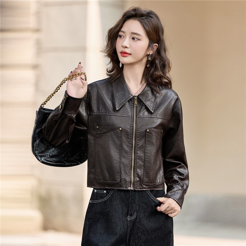2025秋季新品时尚潮流皮衣外套机车服,女装皮衣,1C078
