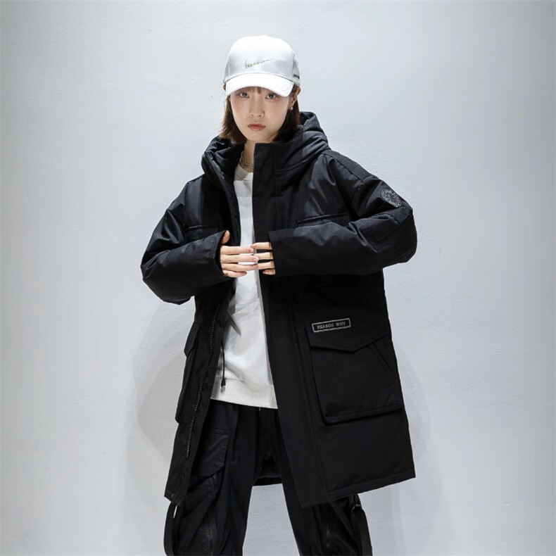 日系新款连帽情侣中长款外套学生白鸭绒羽绒服潮牌男R2020P150图片
