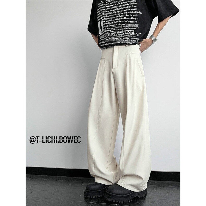 GENIOLAMODE老钱风复古直筒休闲裤子男士秋冬季新款宽松运动卫裤，男装西裤，星座504