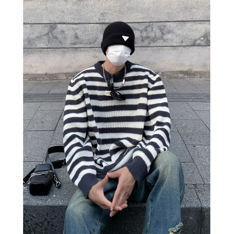 日系复古条纹毛衣男春秋冬宽松慵懒风内搭打底针织B626P45,男装针织衫/毛衣,星座1116-2