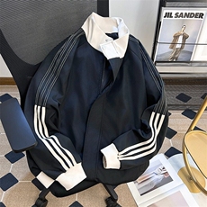 复古三条杠立领棒球服外套男生春秋潮牌运动宽松夹克衫W6436-P55，男装夹克，星座412-3