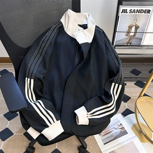 复古三条杠立领棒球服外套男生春秋潮牌运动宽松夹克衫W6436-P55图片