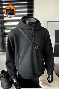 重磅380g华棉排扣保暖银狐绒连帽大码卫衣W5410J加绒-特P60控108图片