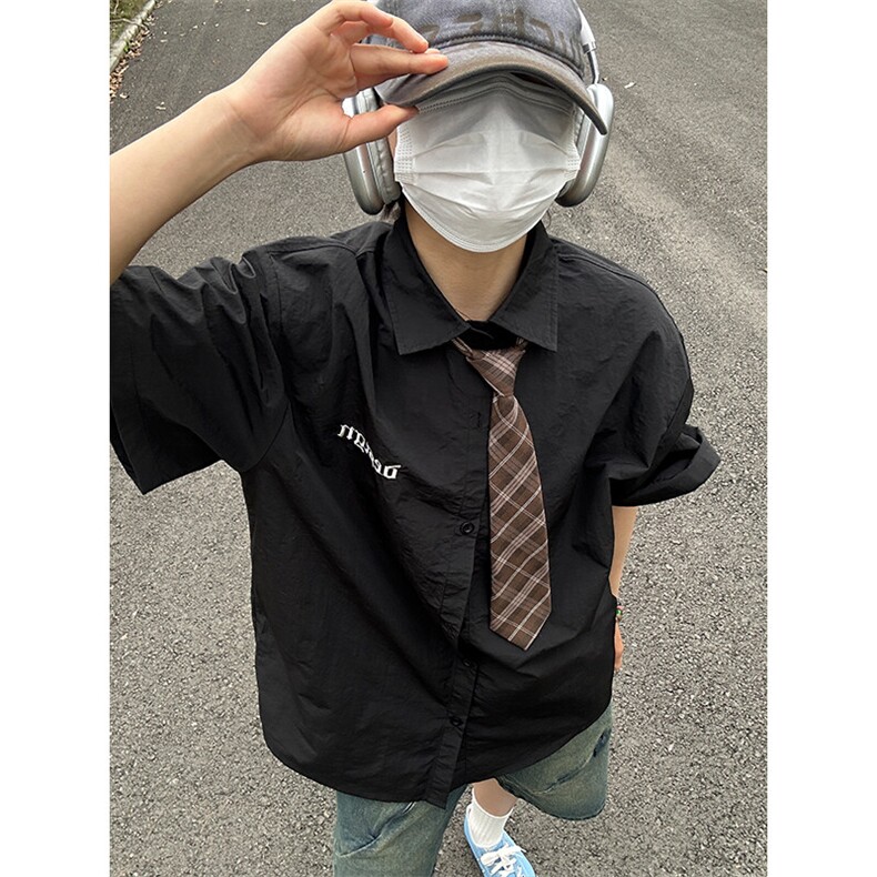 夏季新款速干短袖刺绣衬衫潮流港风宽松百搭男半袖CS285-P35,男装T恤,星座301C-5