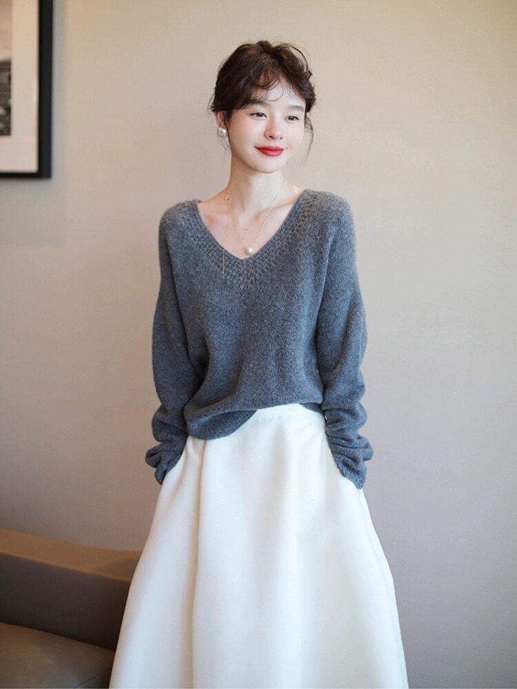 打底衫女2024新款内搭显瘦软糯百搭纯色针织衫，女装羊毛衫，恩泰羊绒