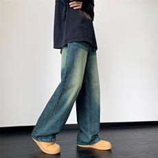 美式高街牛仔裤男韩版潮流帅2024秋冬新款ins宽松长裤RK1005-P45，男装牛仔裤，星座412-2