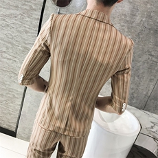 夏新款男士修身西装套装条纹小西服结婚九分西裤A328-1928-P135，男装西服套装，星座406