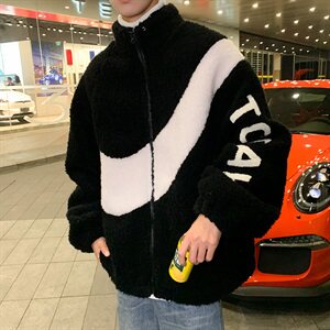 黑白撞色羊羔毛加厚外套棉服mj259图片