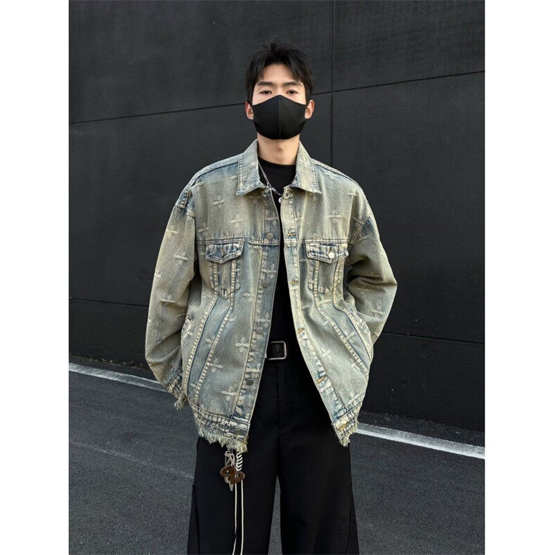 四叶cao牛仔外套男女韩版潮流高街帅欧美2025春季外套W6372-P76,男装工装外套,星座412-3
