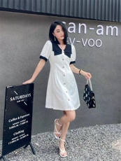 提花拼色法式连衣裙，女装连衣裙，天使公主