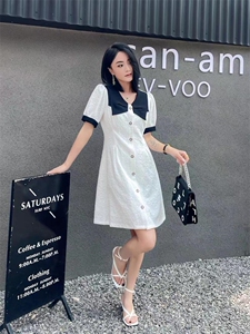 提花拼色法式连衣裙,女装连衣裙,天使公主