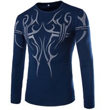 实物拍摄英伦修身长袖T恤霸气纹身速干衣健美衣1812Y117P15，男装T恤，星座1812