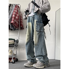 高街街头hiphop潮流设计工装牛仔裤百搭休闲裤N027-P55，男装牛仔裤，星座308B-2