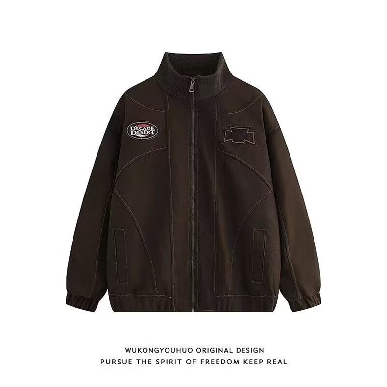 1506-1/WB41/P74男卫衣春秋直筒拉链时尚咖啡色款外套印花时尚潮图片