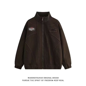 1506-1/WB41/P74男卫衣春秋直筒拉链时尚咖啡色款外套印花时尚潮图片