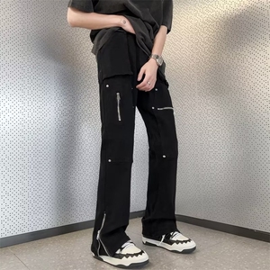 工装机能口袋拉链牛仔裤高街小众设计感微喇叭潮牌裤子N08849-P80