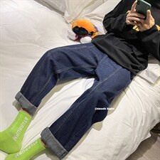 2023春款纯色宽松直筒老爹男女牛仔裤X715NZ016批45控68，男装牛仔裤，星座715