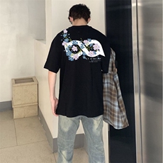 万针全刺绣解构设计260克重磅双纱纯棉高品质美式高街短袖T恤特39，男装T恤，电商A486