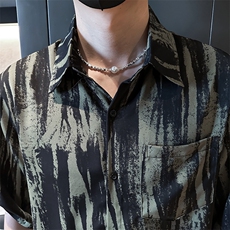 小伙宽松冰丝垂感衬衫男度假风短袖复古花衬衣A236--P50，男装衬衫，电商A236