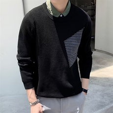 店主风春秋季男士假两件翻领毛衣拼接撞色针织衫修身上衣M3344，男装针织衫/毛衣，星座1116A-2（原606A-1）