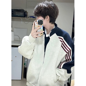 秋季新款拼接撞色三条杠开衫卫衣男女宽松运动休闲外套 W103图片