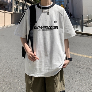 夏季美式高街重磅纯棉三条杠织带撞色男女短袖T恤ZD651-特P30图片