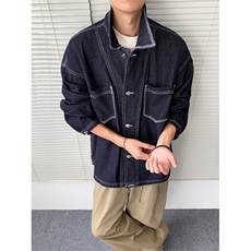 现货得物二开秋季重磅复古丹宁色宽松明线牛仔夹克男JK1256-P78，男装夹克，星座1103-3
