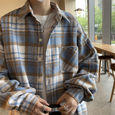 A720-P40秋季新款长袖格子衬衫男士潮流宽松休闲衬衣外套，男装衬衫，星座512-6