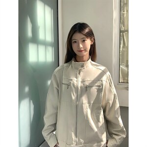 26春装高品质老钱风立领夹克外套男女美式潮牌拉链工装风宽松上衣，男装夹克，电商A486