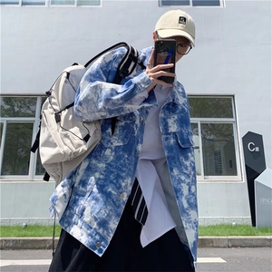 扎染牛仔衣男春秋外套法式情侣宽松小众ins潮牌欧美高街韩风chic图片
