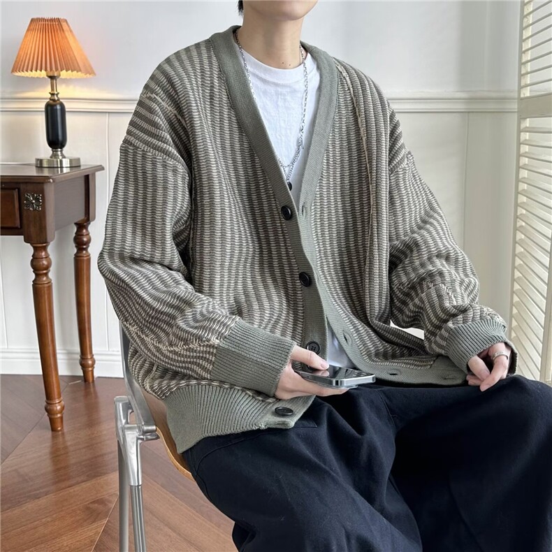 JY289-P58美式复古休闲慵懒风V领针织衫男纯色外套,男装针织衫/毛衣,星座1501-3